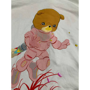 Pink Sweats Rocket Bear White Long Sleeve Pink Planet Graphic T-Shirt Size M/L